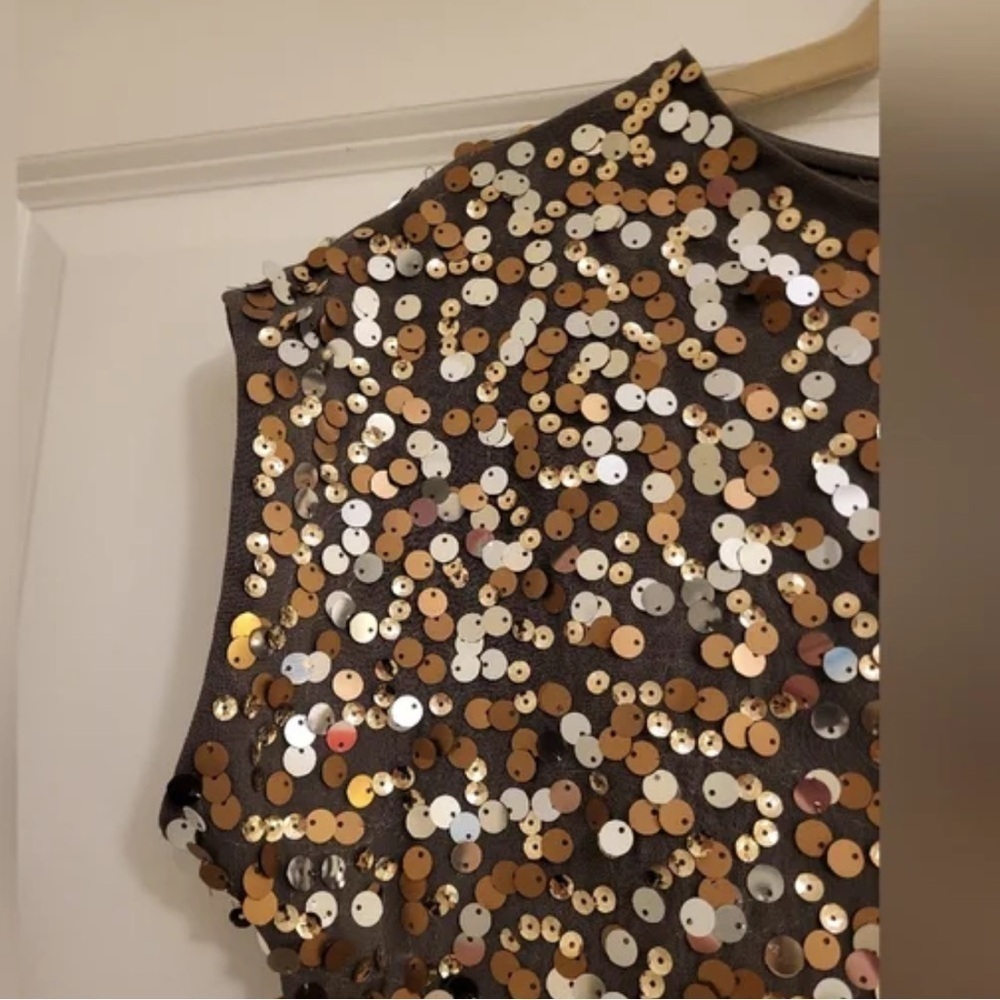 SMALL THE LIMITED Olive Green Blouse Top Gold Silver Sequins Sleveless Relaxed - Picture 5 of 16